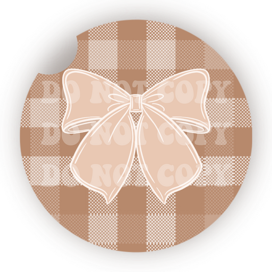 Plaid Bow Car Coaster Sublimation Transfer (Set of 2)