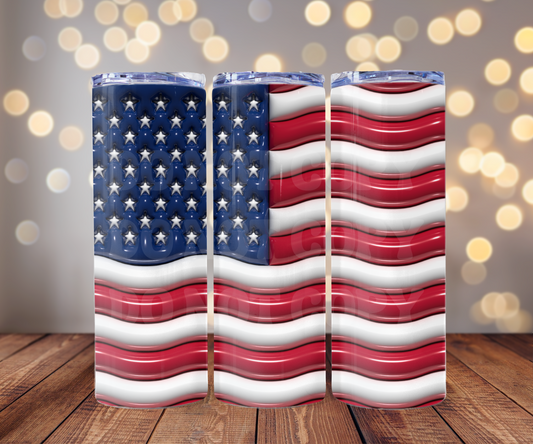 American Flag 3D 20 oz Skinny Tumbler Sublimation Transfer - Seamless