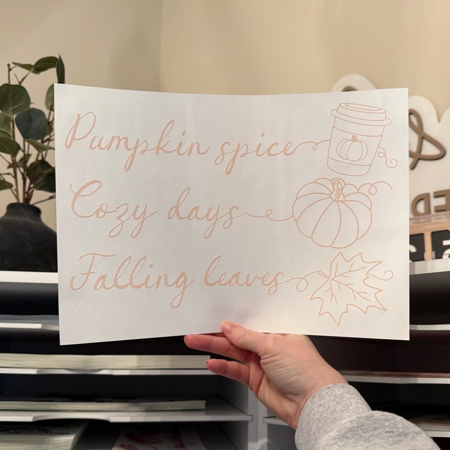 Pumpkin Spice Cozy Days Falling Leaves Single Color (Beige)