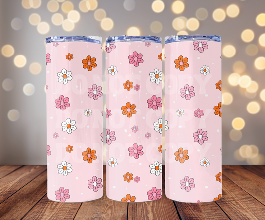 Pink & Orange Flowers 20 oz Skinny Tumbler Sublimation Transfer - Seamless