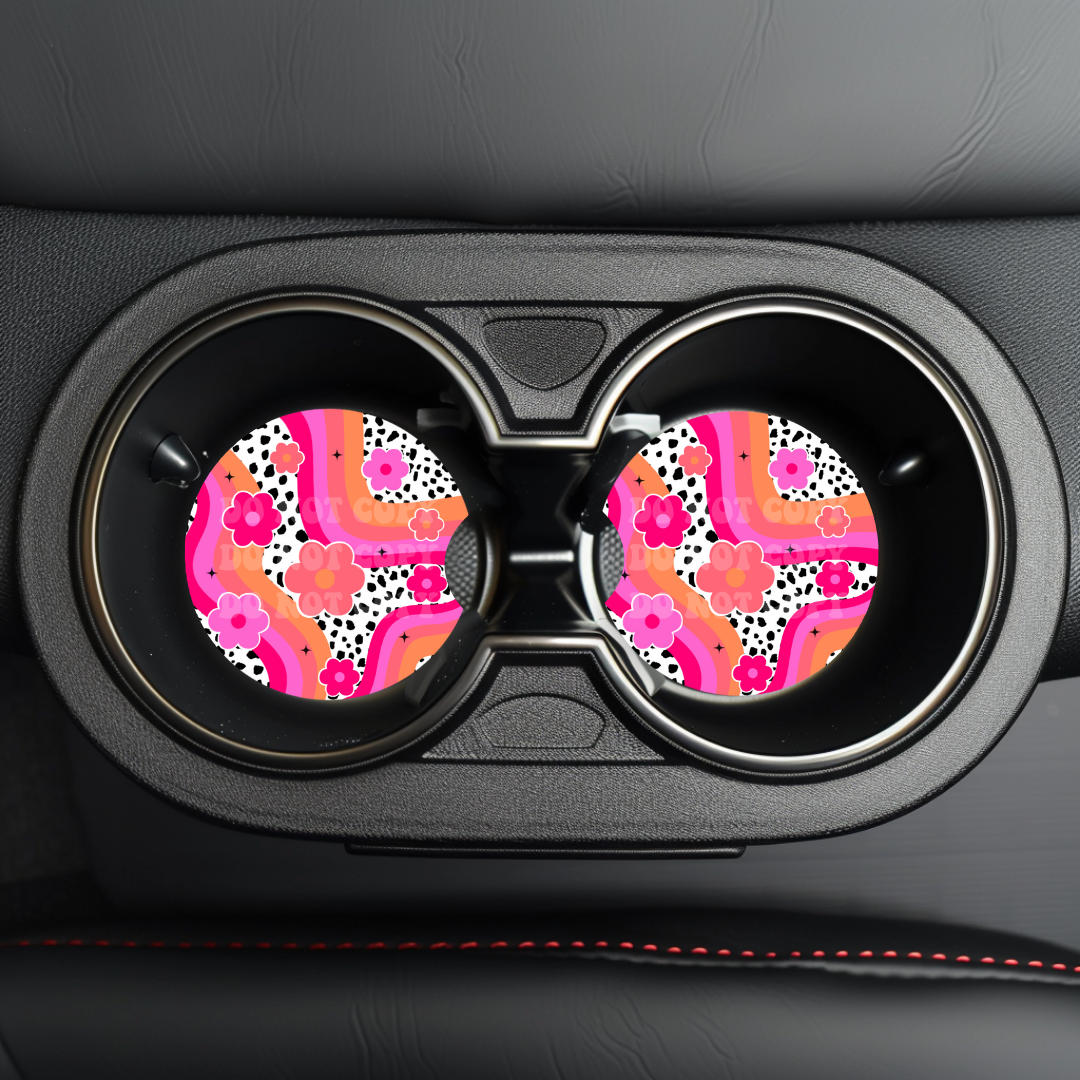 Groovy Flowers Car Coaster Sublimation Transfer (Set of 2)