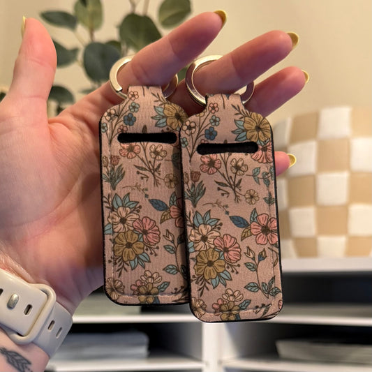 Boho Flowers Chapstick Holder Keychain