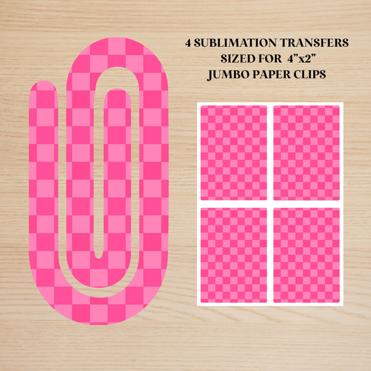 Hot Pink Checker Jumbo Paperclip Sublimation Transfer