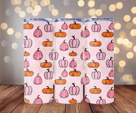 Pink & Orange Pumpkins 20 oz Skinny Tumbler Sublimation Transfer - Seamless