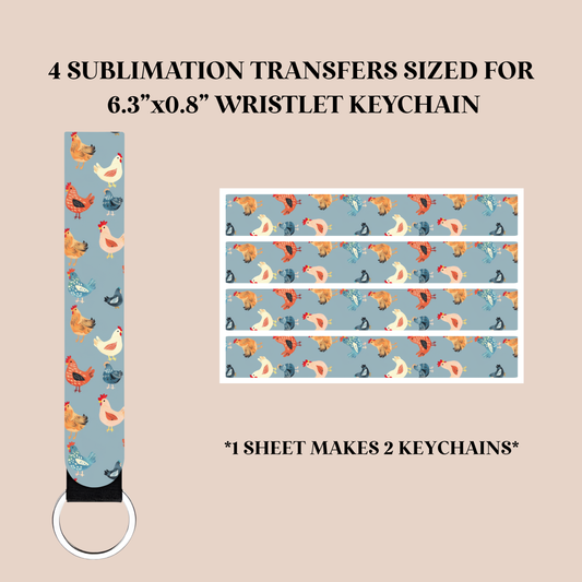 Chickens Wristlet Keychain Sublimation Transfer