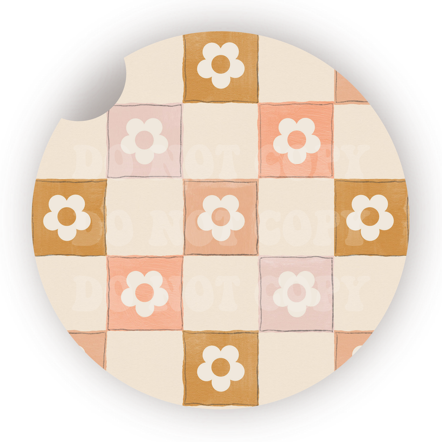 Neutral Floral Checker Car Coaster Sublimation Transfer (Set of 2)