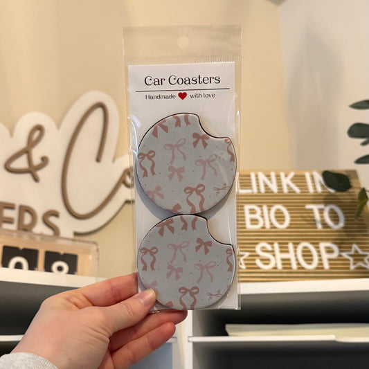 Light Pink Bows Car Coasters