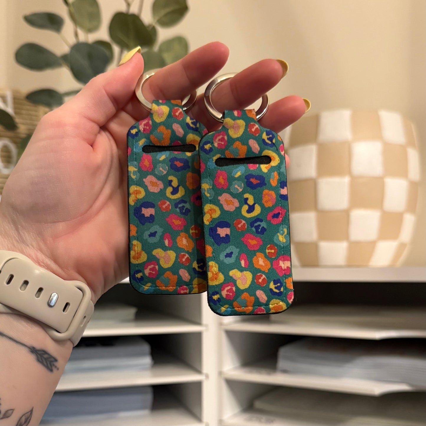 Colorful Leopard Print Chapstick Holder Keychain