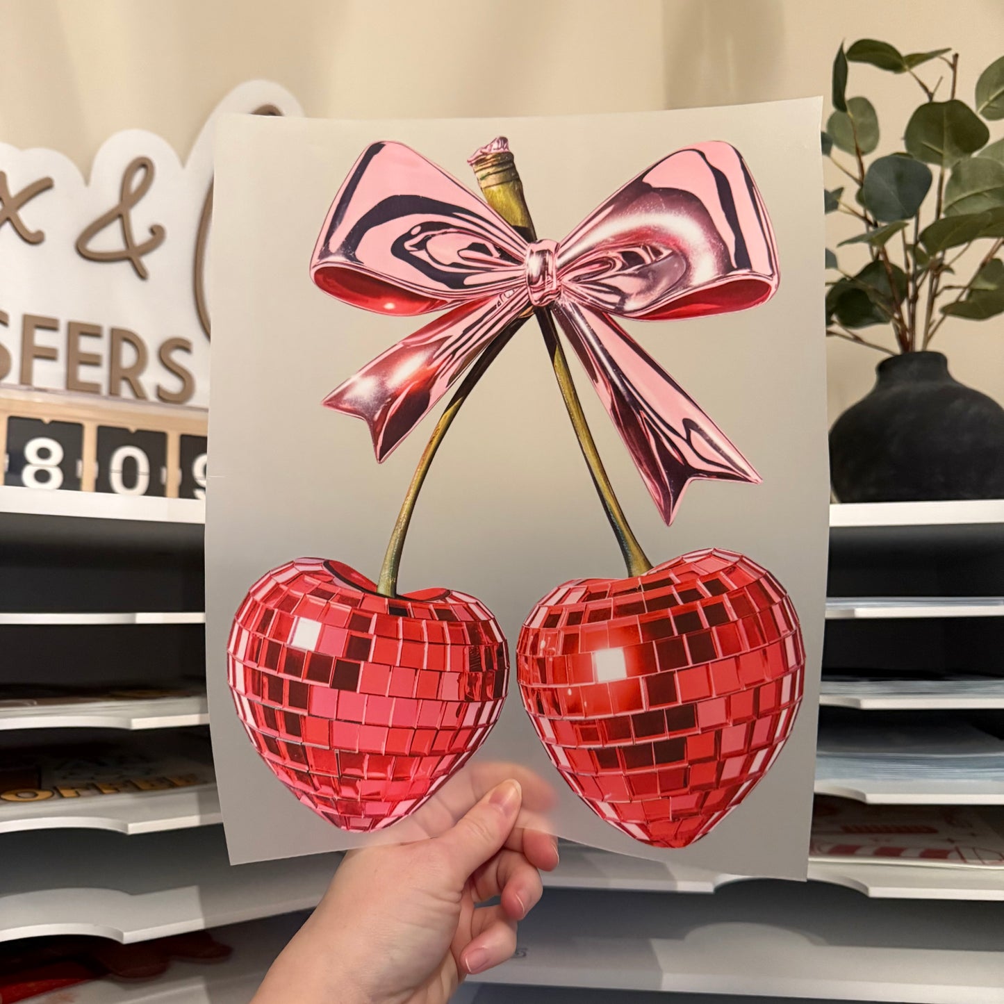 Disco Cherry Hearts DTF HOT PEEL