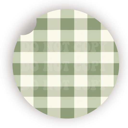 Sage Gingham Car Coaster Sublimation Transfer (Set of 2)