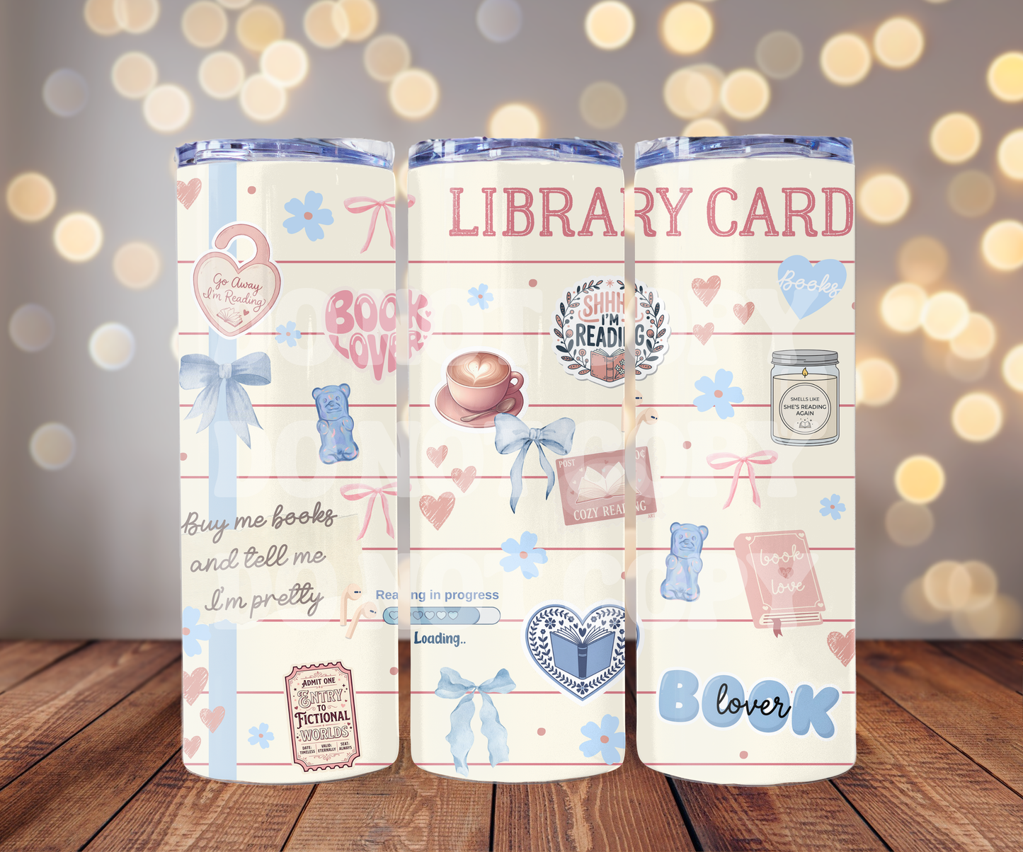 Library Card 20 oz Skinny Tumbler Sublimation Transfer - Seamless