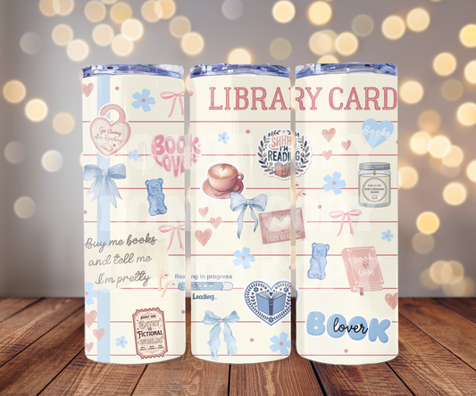 Library Card 20 oz Skinny Tumbler Sublimation Transfer - Seamless