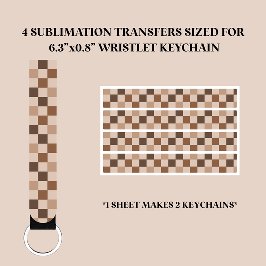 Multicolor Neutral Checker Wristlet Keychain Sublimation Transfer