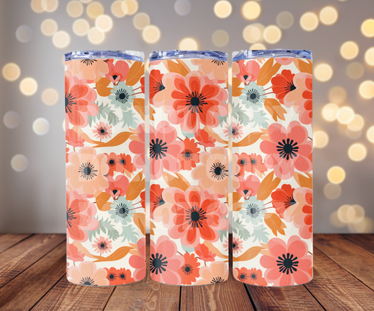 Retro Floral 20 oz Skinny Tumbler Sublimation Transfer - Not Seamless