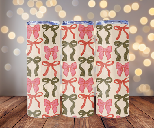 Christmas Bows 20 oz Skinny Tumbler Sublimation Transfer - Seamless