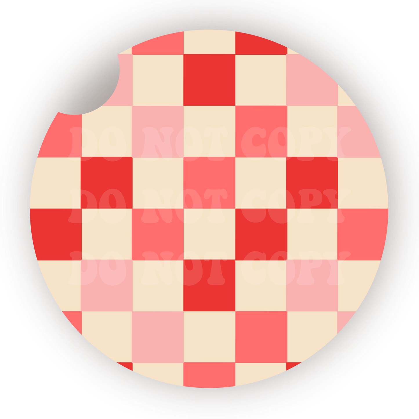 Red & Pink Checker Car Coaster Sublimation Transfer (Set of 2)