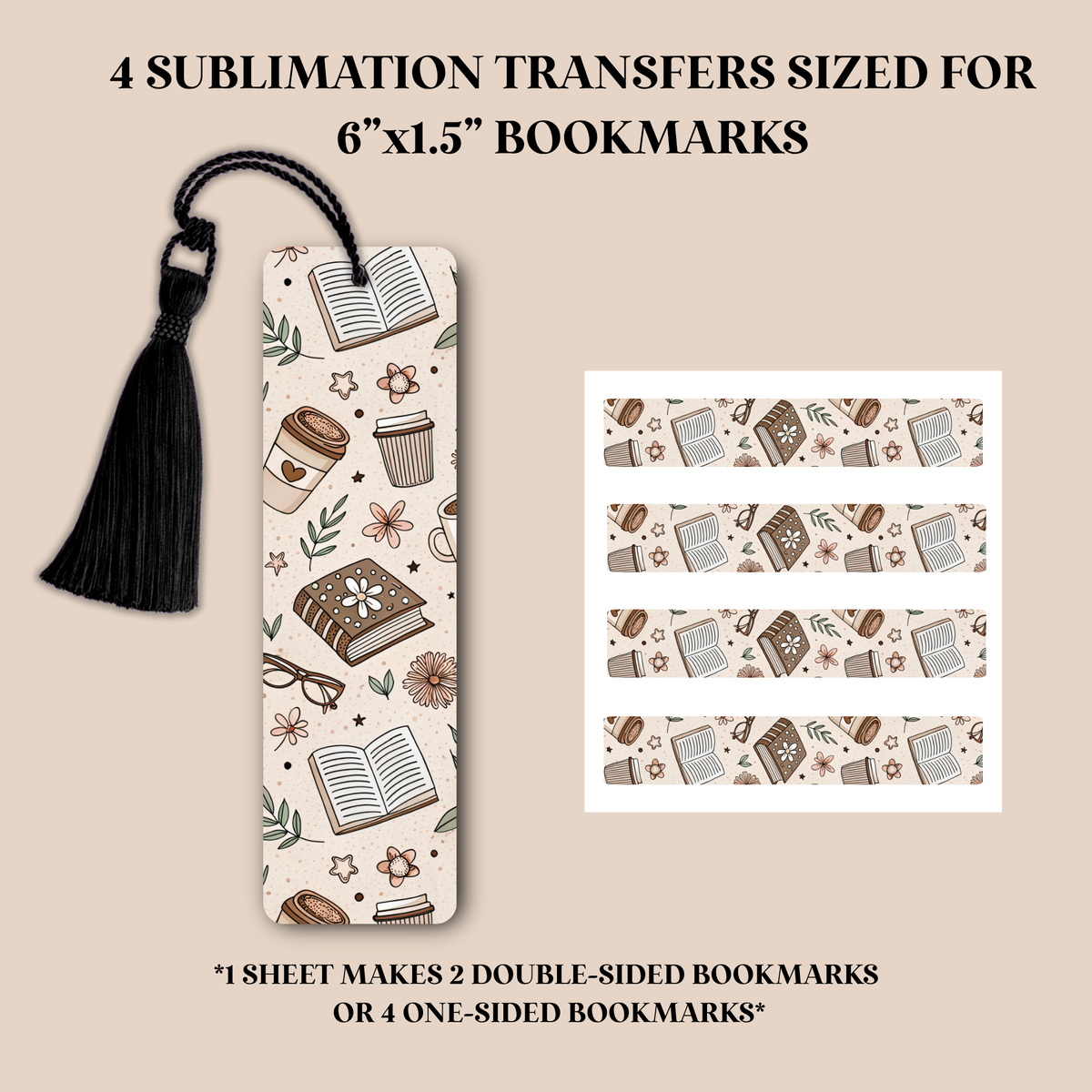 Coffee & Books Doodles Bookmark Sublimation Transfer
