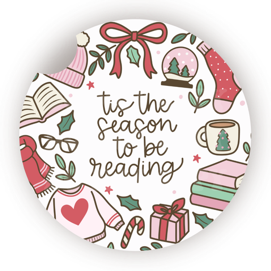 Tis The Season To Be Reading Car Coaster Sublimation Transfer (Set of 2)