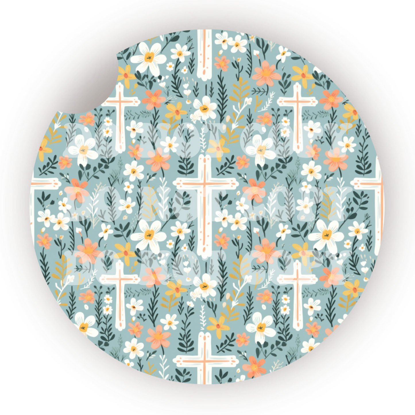 Floral Cross Car Coaster Sublimation Transfer (Set of 2)