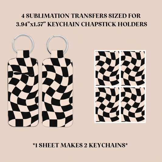 Wavy Checkers Keychain Chapstick Holder Sublimation Transfer