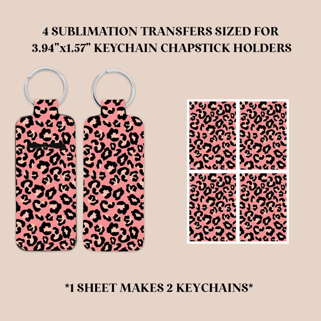 Pink & Black Leopard Keychain Chapstick Holder Sublimation Transfer