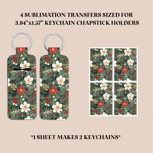 Christmas Flowers Keychain Chapstick Holder Sublimation Transfer