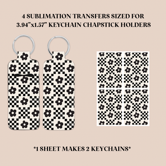 Checker Flowers Keychain Chapstick Holder Sublimation Transfer
