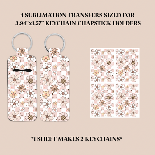 Checker Daisies Keychain Chapstick Holder Sublimation Transfer