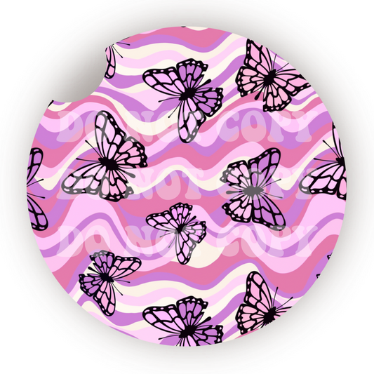 Wavy Butterflies Car Coaster Sublimation Transfer (Set of 2)