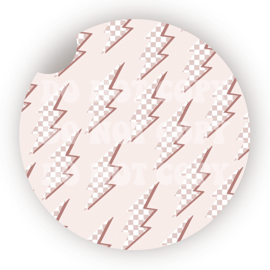 Checker Lightning Bolts Car Coaster Sublimation Transfer (Set of 2)