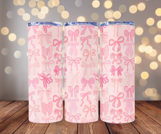 Pink Bows 20 oz Skinny Tumbler Sublimation Transfer - Seamless