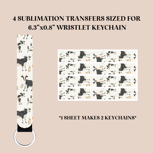 Watercolor Cows Wristlet Keychain Sublimation Transfer