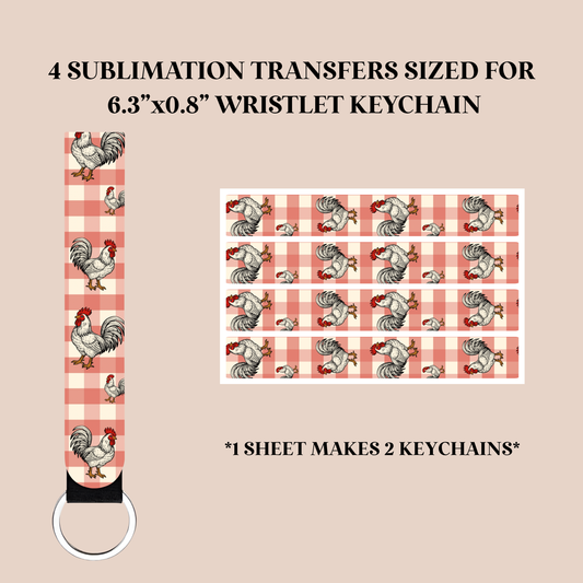 Plaid Rooster Wristlet Keychain Sublimation Transfer