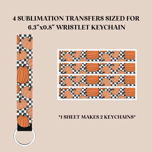 Checker Pumpkins Wristlet Keychain Sublimation Transfer