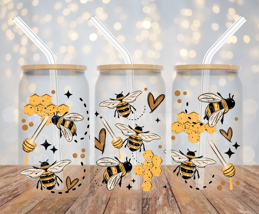 Bees & Honey UVDTF 16oz Glass Can Wrap