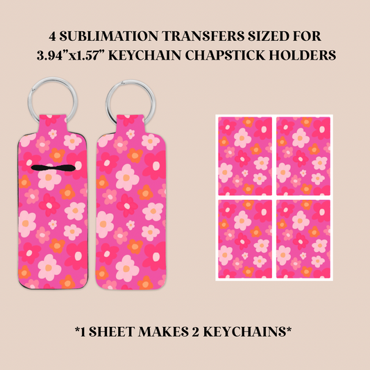 Hot Pink & Orange Flowers Keychain Chapstick Holder Sublimation Transfer