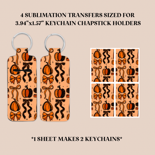 Lace Detail Pumpkins & Bows Keychain Chapstick Holder Sublimation Transfer