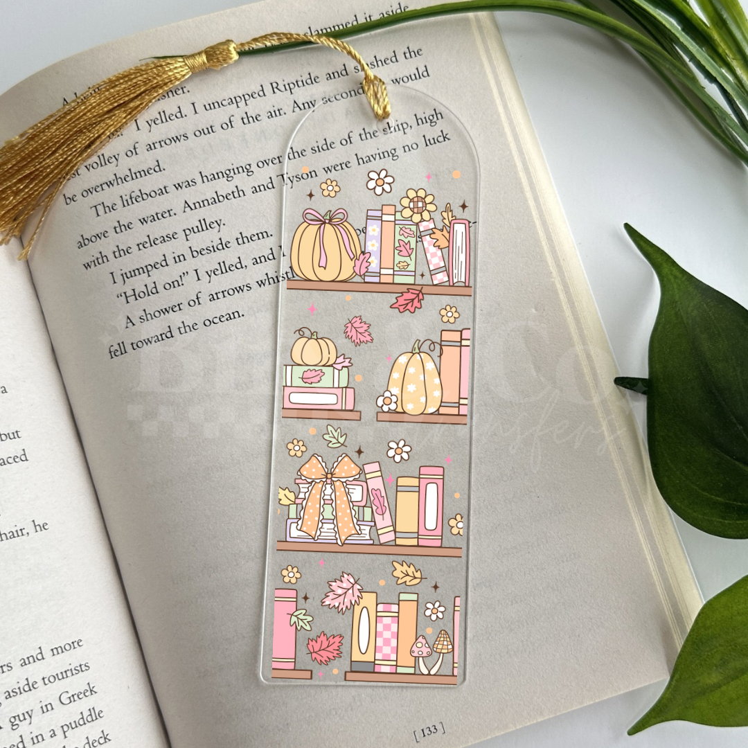 Fall Bookshelf UVDTF Bookmark