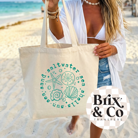 Saltwater Sea Sun Shells Sand Single Color (Teal)