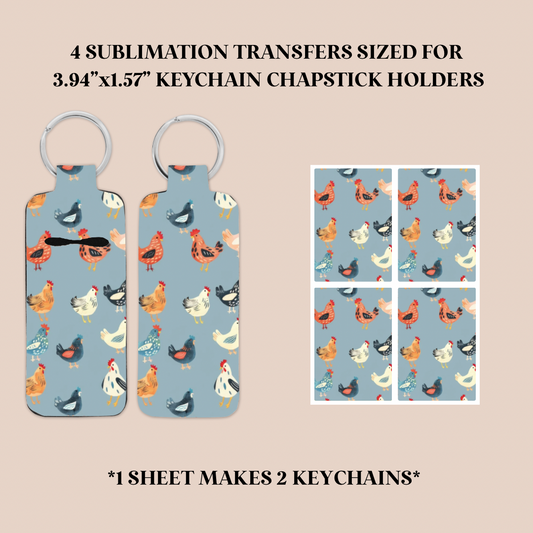 Chickens Keychain Chapstick Holder Sublimation Transfer