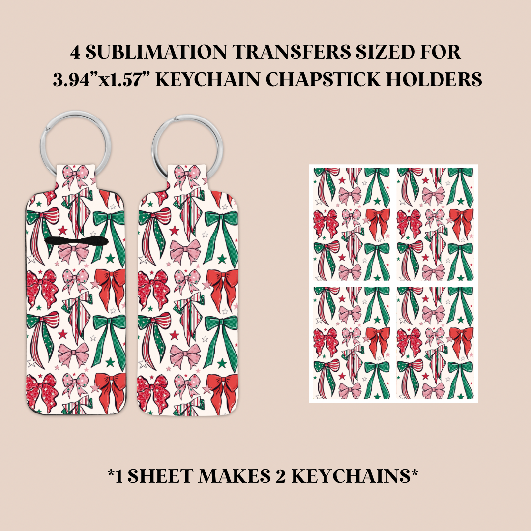 Christmas Bows Keychain Chapstick Holder Sublimation Transfer