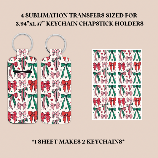 Christmas Bows Keychain Chapstick Holder Sublimation Transfer