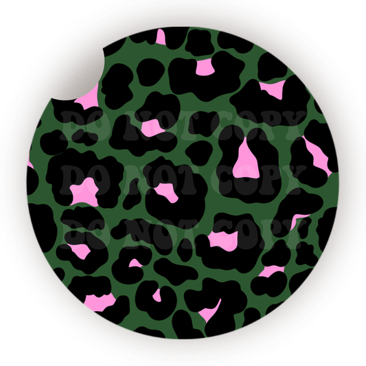 Green & Pink Leopard Car Coaster Sublimation Transfer (Set of 2)