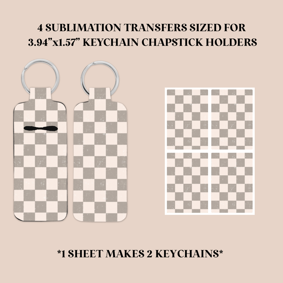 Gray & White Checkers Keychain Chapstick Holder Sublimation Transfer