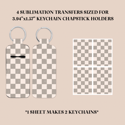 Gray & White Checkers Keychain Chapstick Holder Sublimation Transfer