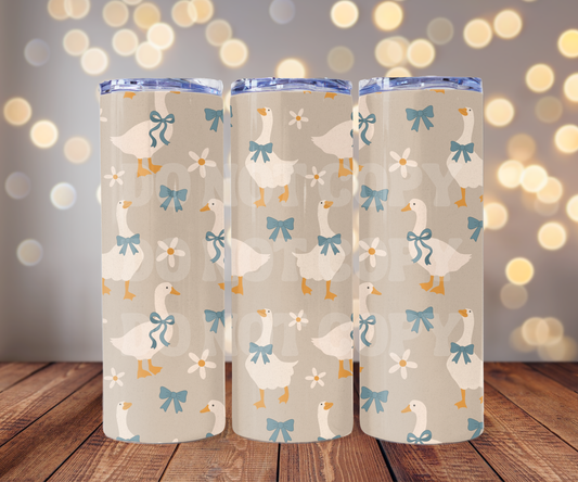 Blue Coquette Geese 20 oz Skinny Tumbler Sublimation Transfer - Seamless