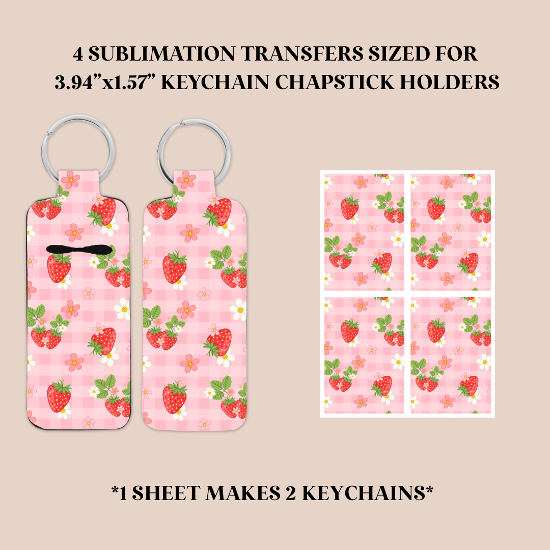 Plaid Strawberries Keychain Chapstick Holder Sublimation Transfer
