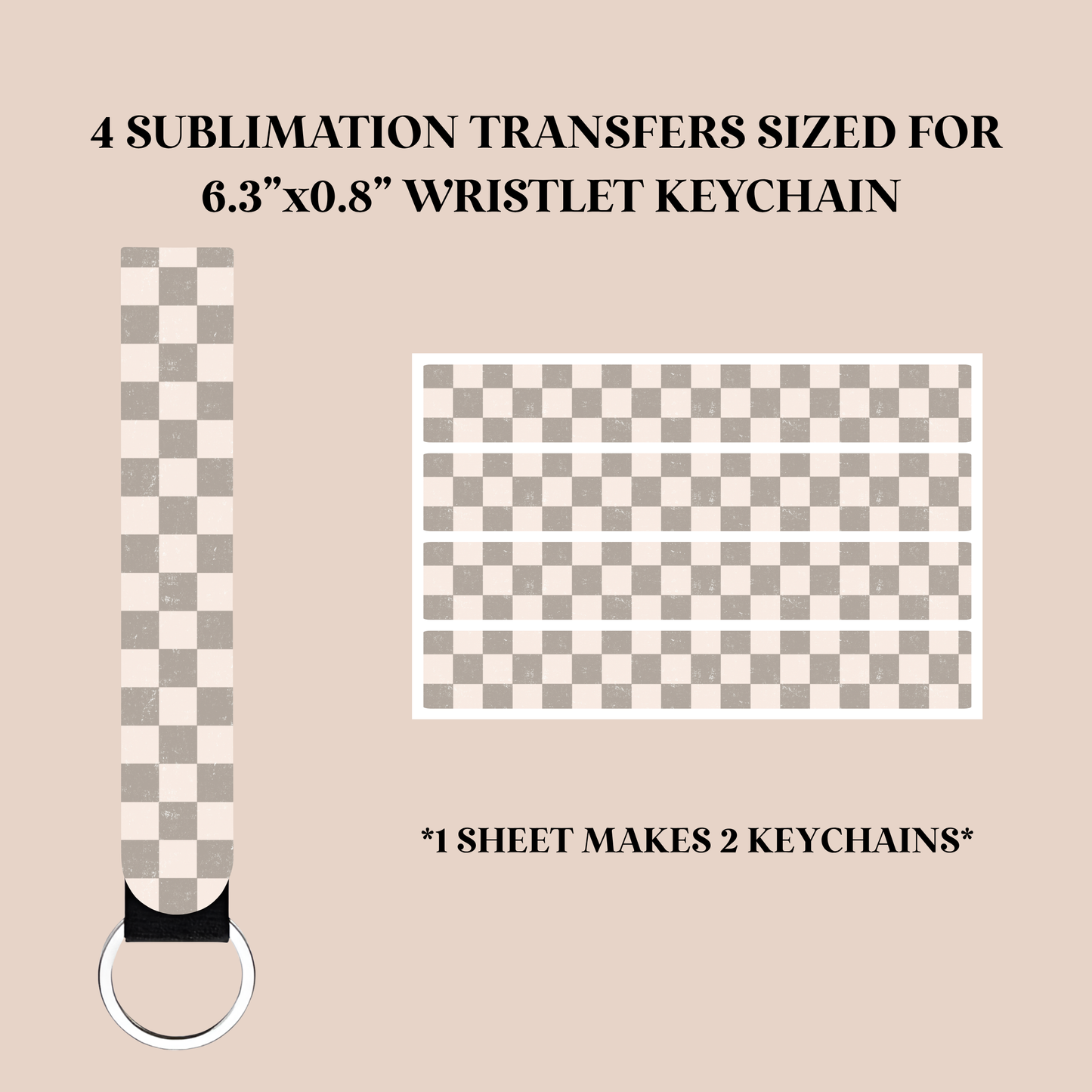 Gray & White Checker Wristlet Keychain Sublimation Transfer