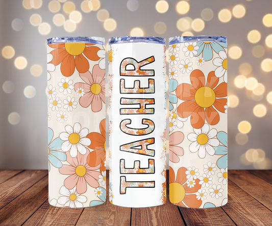 Floral Teacher 20 oz Skinny Tumbler Sublimation Transfer - Seamless