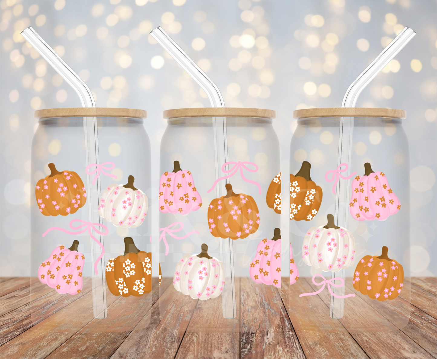 Coquette Pumpkins 16oz Glass Can Wrap